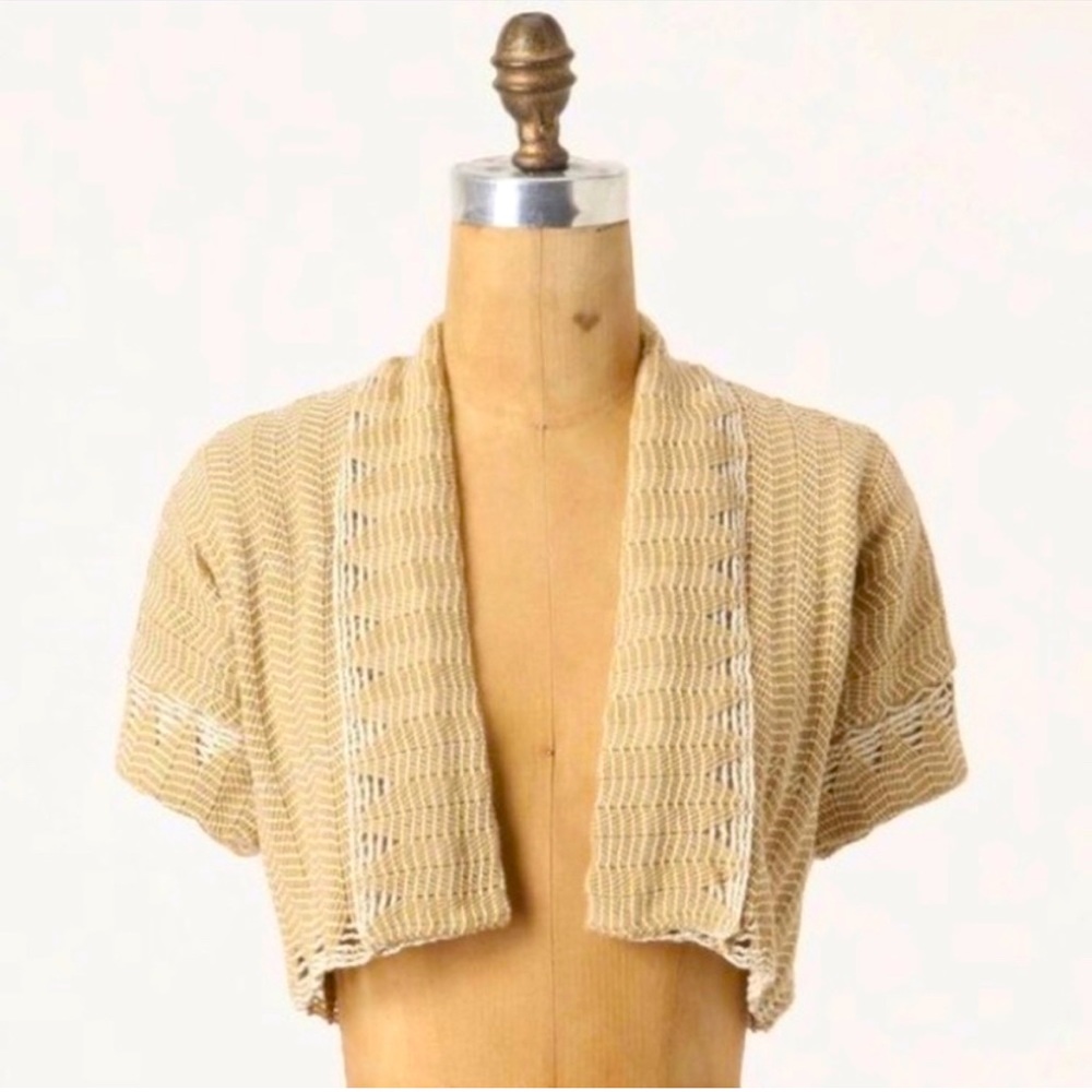 HWR metallic gold tan crocheted shrug sweater s/m
